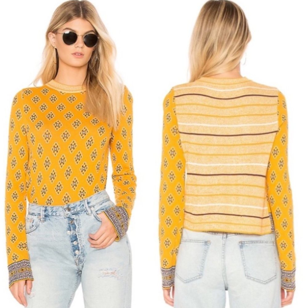 Free People Yellow New Age Crop Sweater Crew Neck